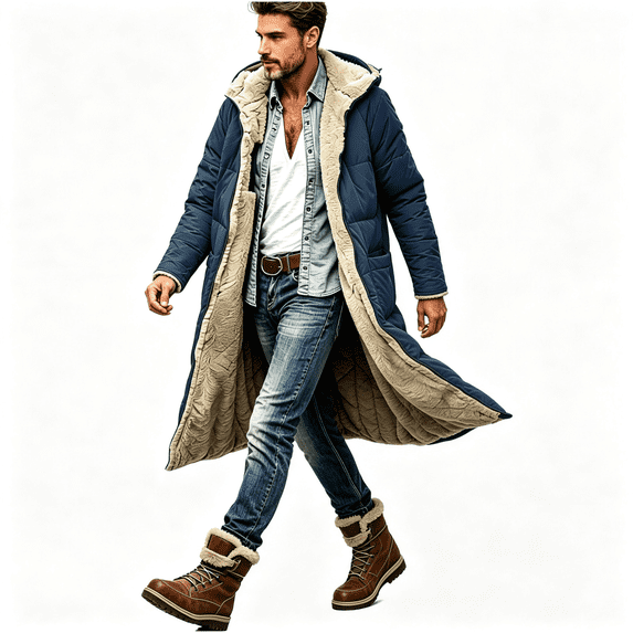 Mens Parkas Sherpa Lined Loose Fit Heavyweight Warm Casual Full Zip Winter Long Coat with Hood Navy M