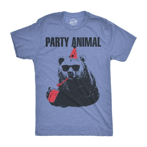 Mens Party Animal Funny Bear Tee Birthday Shirts Hilarious Party Time Novelty T shirt Graphic Tees