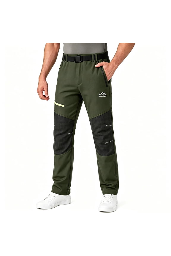 Mens Patchwork Cargo Pants Elastic Waist Straight Leg Outdoors Work Pants with Zipper Pockets Army Green L