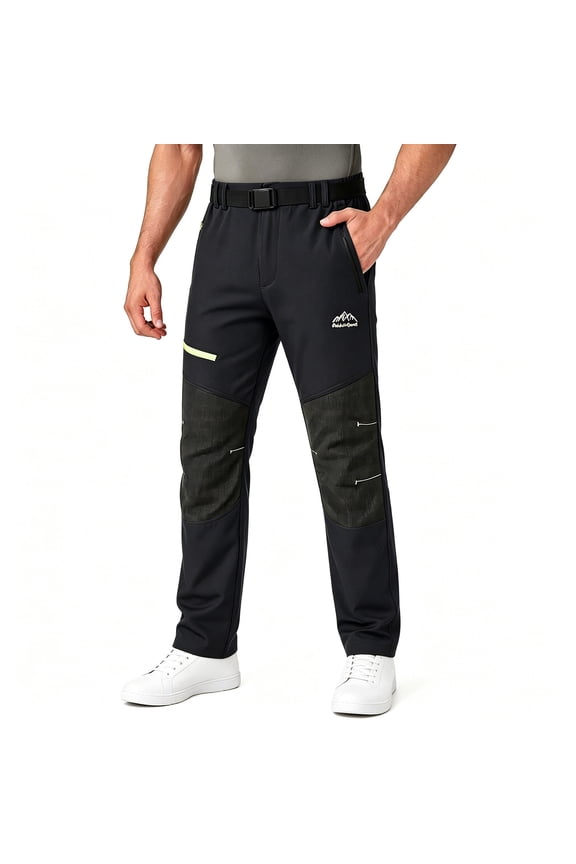 Mens Patchwork Cargo Pants Elastic Waist Straight Leg Outdoors Work Pants with Zipper Pockets Black L