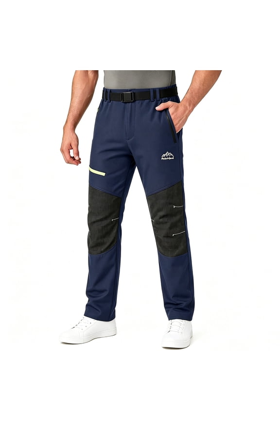 Mens Patchwork Cargo Pants Elastic Waist Straight Leg Outdoors Work Pants with Zipper Pockets Blue L