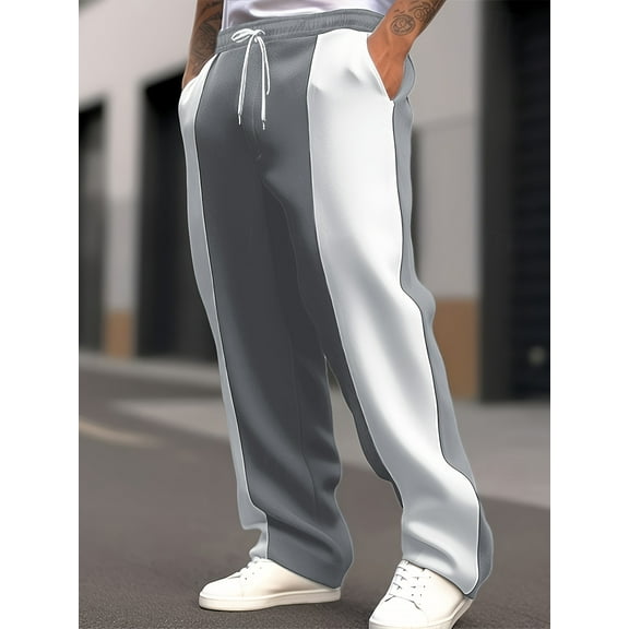 Mens Patchwork Sweatpants Elastic Waist Drawstring Loose Fit Joggers Lightweight Casual Active Running Pants Gray L