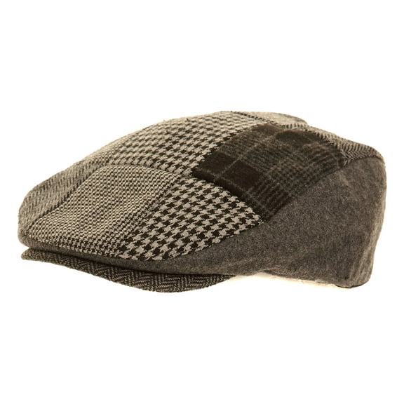 Mens Patchwork Winter Flat Cap with Wool
