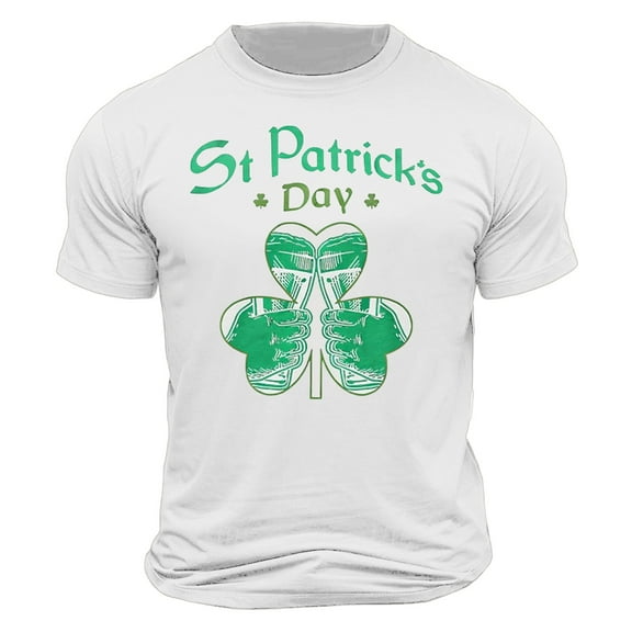 ZQUUVOU Mens Patrick's Day Shirts Clover Crew Neck Shirt Short Sleeve Summer Tops A-White