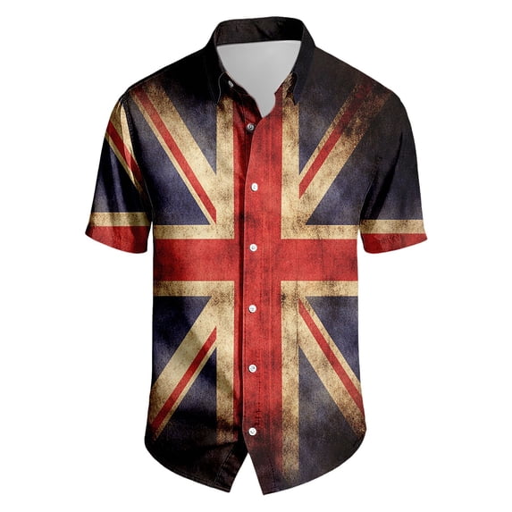 Mens Patriotic 4th of July Shirts Vintage Short Sleeve American Flag Print Hawaiian Bowling Casual Button Down Shirt
