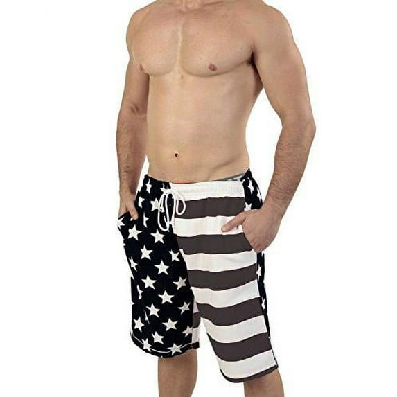 Mens Patriotic American Boxer Shorts USA Flag Shorts, Black White, Size: Small