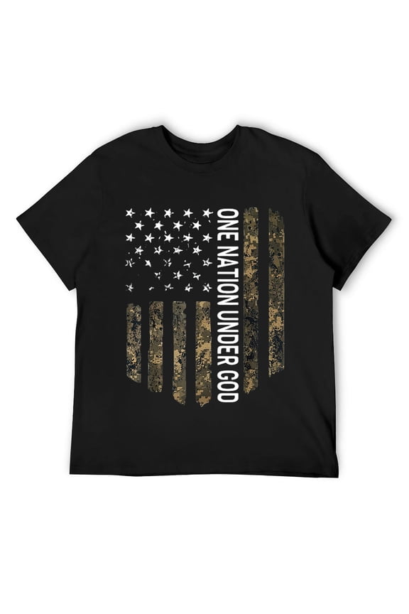 Mens Patriotic American Flag Camo One Nation Under God USA Gift T-Shirt Black