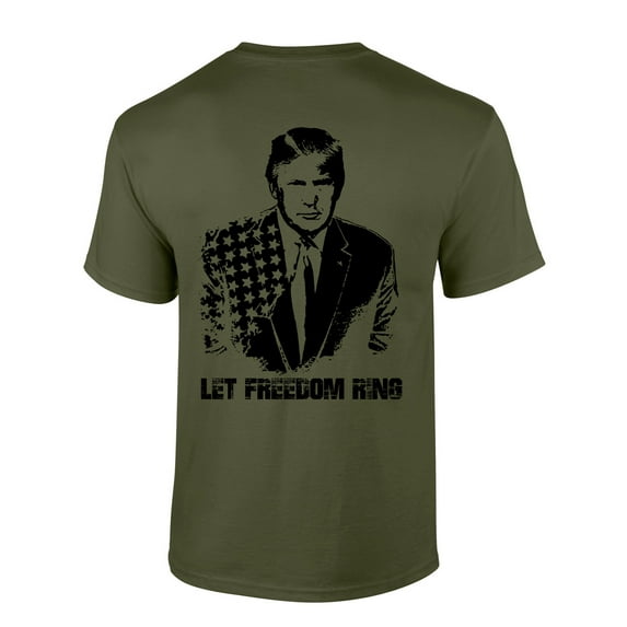 Mens Patriotic American Flag Let Freedom Ring Trump Mens Short Sleeve T-shirt Graphic Tee-MIlitary Green-xxxl