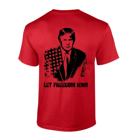 Mens Patriotic American Flag Let Freedom Ring Trump Mens Short Sleeve T-shirt Graphic Tee-Red-large
