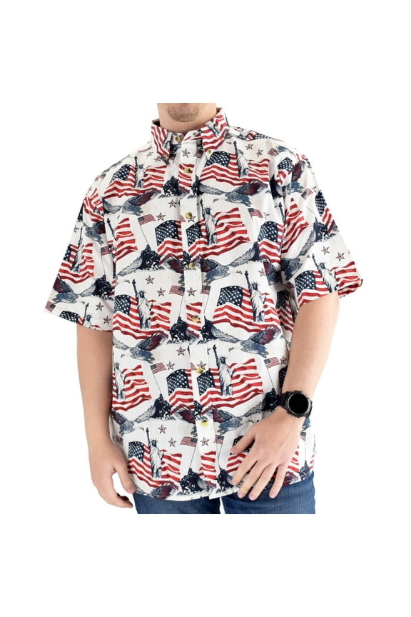 Mens Patriotic American Flags Button Down Shirt Stars and Stripes Sizes S-XXL