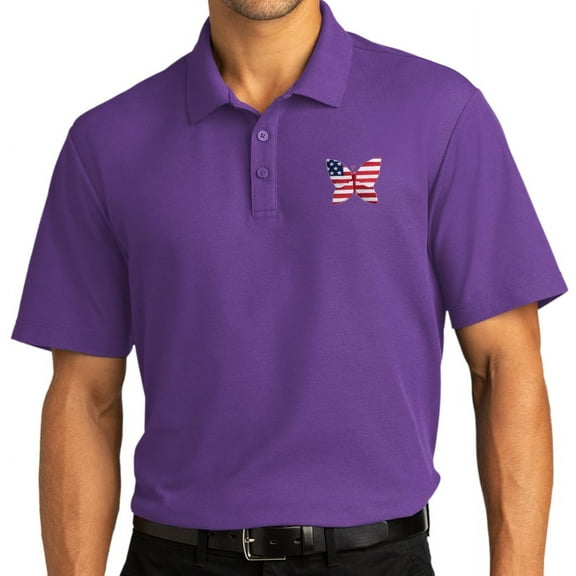 Mens Patriotic Butterfly Patch Short Sleeve Polo Shirt, Extra-Small Purple