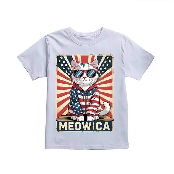 Mens Patriotic Cat T-Shirt Tee Top Black and White S-5XL Meowica Retro Vintage Americana Graphic Funny Unique Design