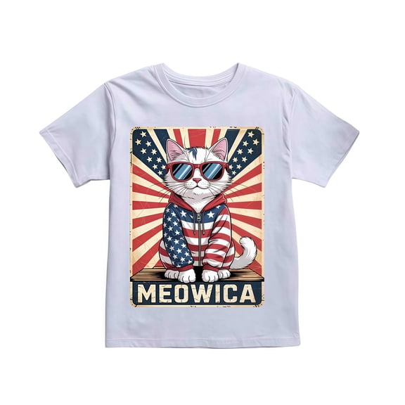 Mens Patriotic Cat T-Shirt Tee Top Black and White S-5XL Meowica Retro Vintage Americana Graphic Funny Unique Design