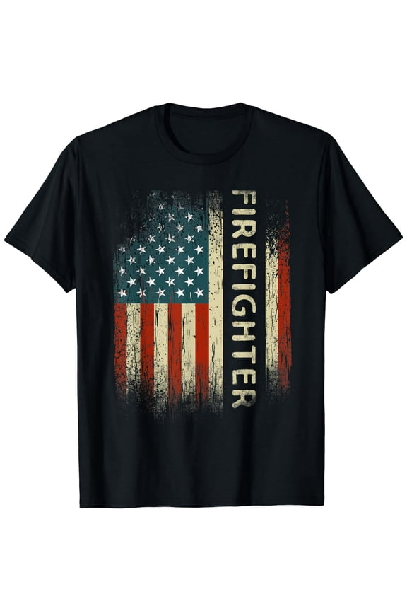 Mens Patriotic Firefighter Gifts American USA Flag Funny Fireman T-Shirt