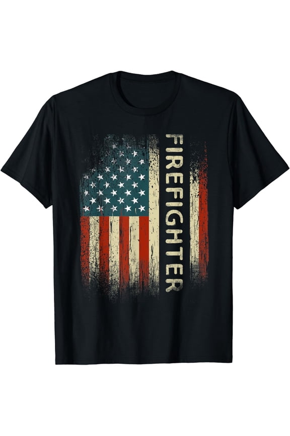 Mens Patriotic Firefighter Gifts American USA Flag Funny Fireman T-Shirt