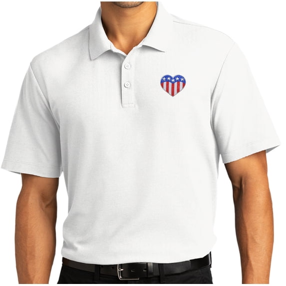 Mens Patriotic Heart Patch Short Sleeve Polo Shirt, 3XL White