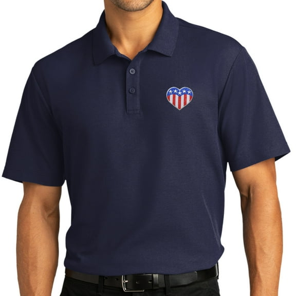 Mens Patriotic Heart Patch Short Sleeve Polo Shirt, Small True Navy Blue