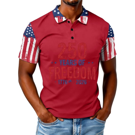 Mens Patriotic Polo Shirts July 4th Golf Shirts American Flag Activewear Tops Red L