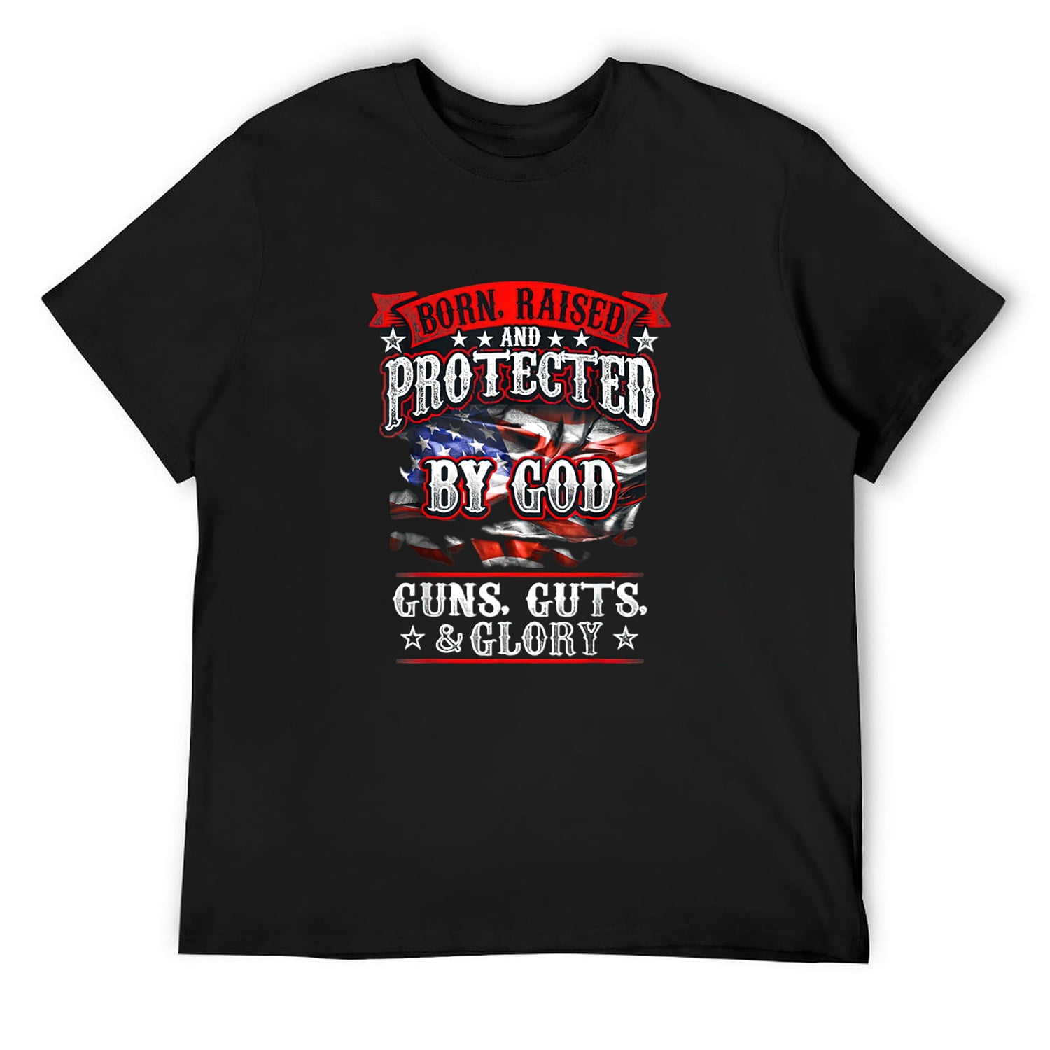 Mens Patriotic Protected by God Guns Guts Glory T-Shirt Black X-Large ...