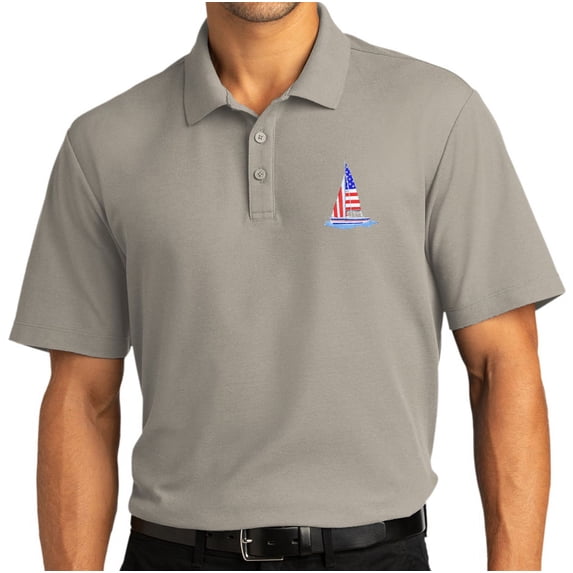 Mens Patriotic Sailboat Sailing Patch Short Sleeve Polo Shirt, 3XL Gusty Gray