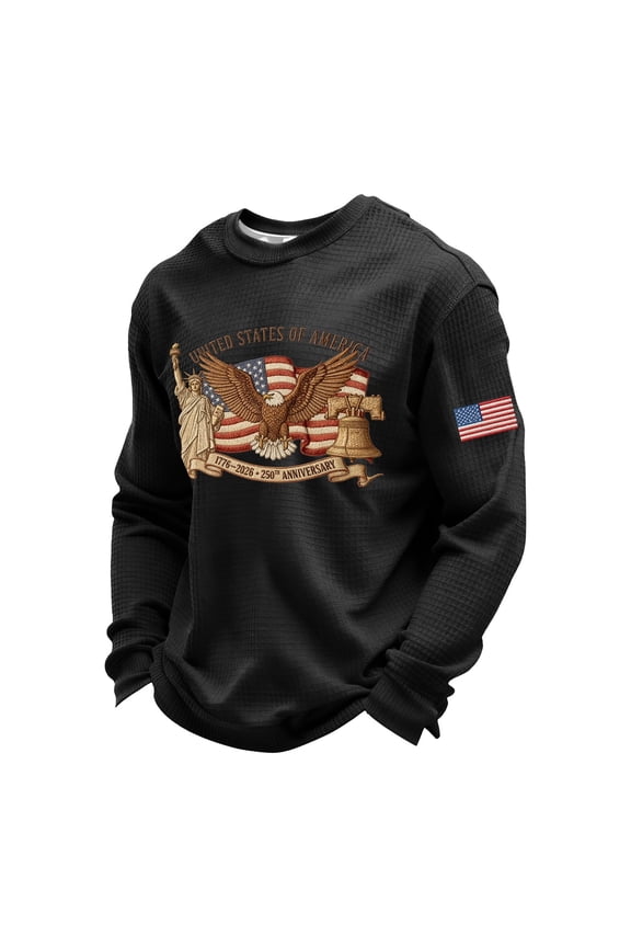 Mens Patriotic Shirts 250 Anniversary USA Sweatshirt American Flag Eagle Shirt Long Sleeve Crewneck Pullover Fourth of July Outfit