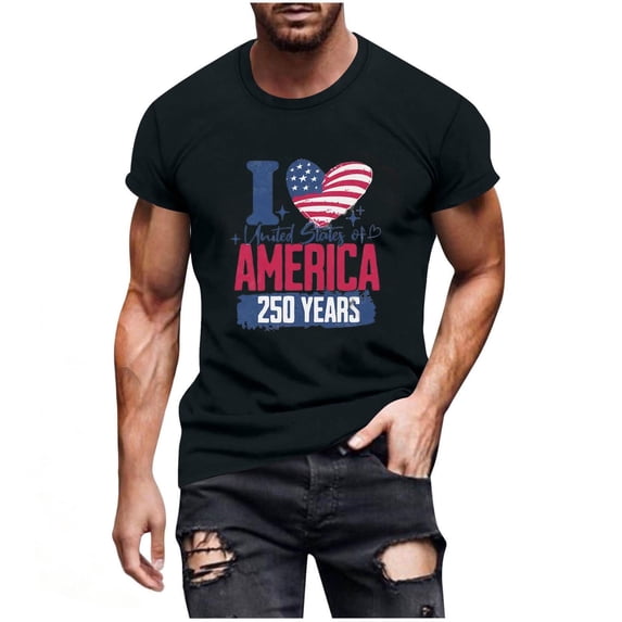 Mens Patriotic T Shirts 250 Year American Anniversary Shirt Usa Flag Print Round Neck Tops Muscle Short Sleeve Tees 4th of July Outfits