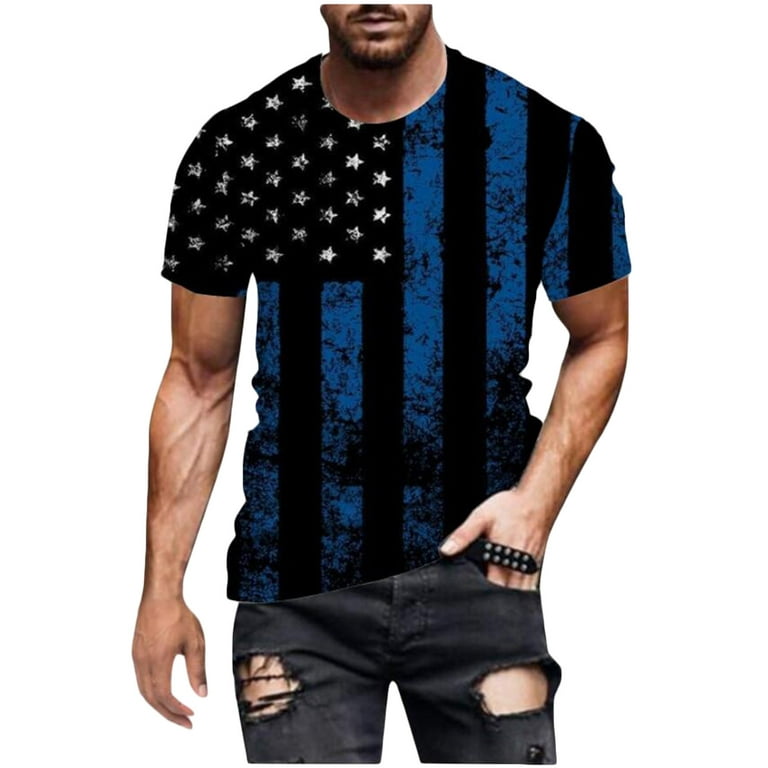 Mens Patriotic T-Shirts American USA Flag Short Sleeve Retro Skull Print  Slim Fit Shirt Comfortable Leisure Tops