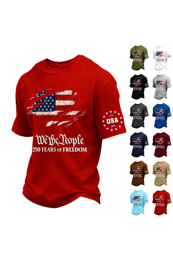 Mens Patriotic Tees Plus Size Independence Day Flag Print Short Sleeve Round Neck Casual Street Fashion Tops 2026 White S