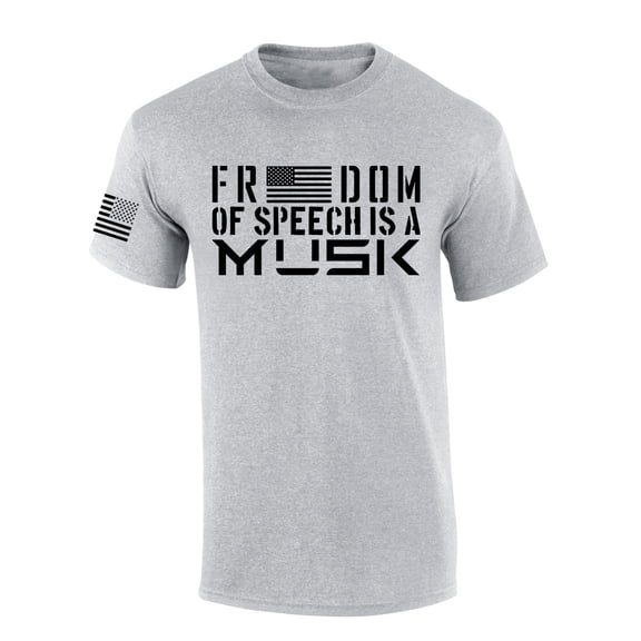 Mens Patriotic Tshirt Freedom Of Speech Is A Musk American Flag Elon Graphic Short Sleeve T-shirt Graphic Tee-Sports Grey-6xl