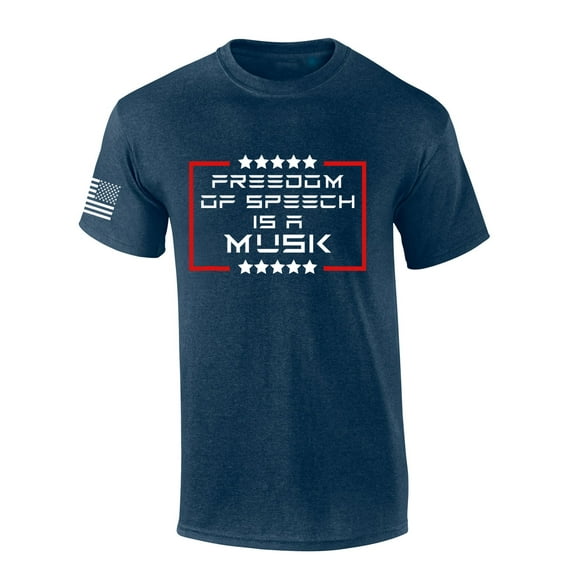 Mens Patriotic Tshirt Freedom Of Speech Is A Musk Futuristic Text Patriotic Elon Graphic Short Sleeve T-shirt Graphic Tee-Heather Navy-xxl