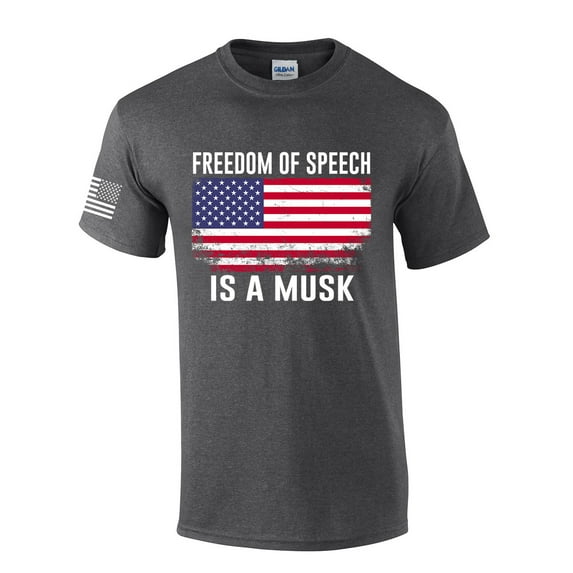 Mens Patriotic Tshirt Freedom Of Speech Is A Musk Grunge American FlagElon Graphic Short Sleeve T-shirt Graphic Tee-Heather Grey-6xl