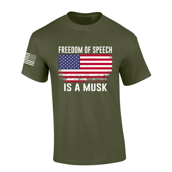 Mens Patriotic Tshirt Freedom Of Speech Is A Musk Grunge American FlagElon Graphic Short Sleeve T-shirt Graphic Tee-Military-medium