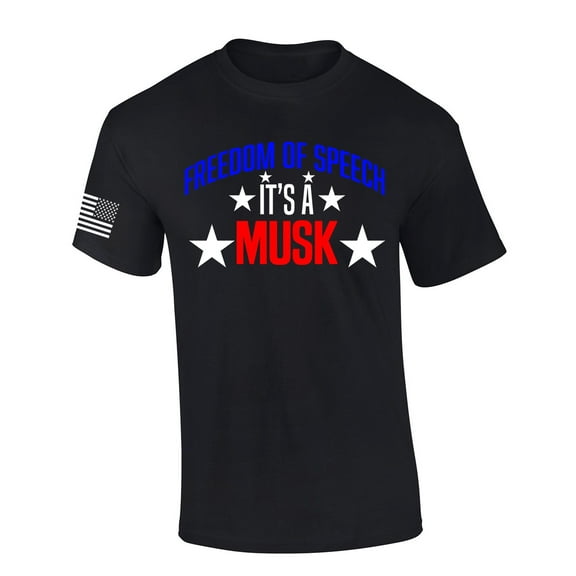 Mens Patriotic Tshirt Freedom Of Speech Is A Musk Patriotic Stars Elon Graphic Short Sleeve T-shirt Graphic Tee-Black-small