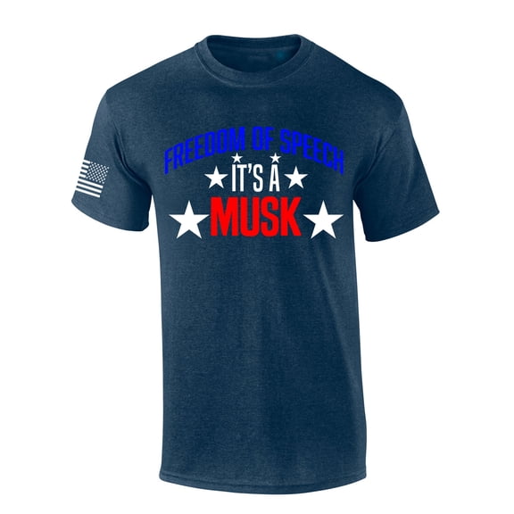 Mens Patriotic Tshirt Freedom Of Speech Is A Musk Patriotic Stars Elon Graphic Short Sleeve T-shirt Graphic Tee-Heather Navy-4xl
