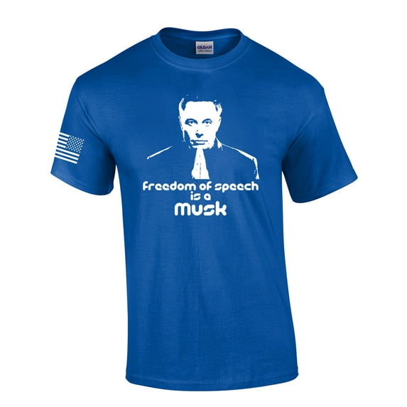 Mens Patriotic Tshirt Freedom Of Speech Is A Musk Portrait Elon Graphic Short Sleeve T-shirt Graphic Tee-Heather Royal-medium