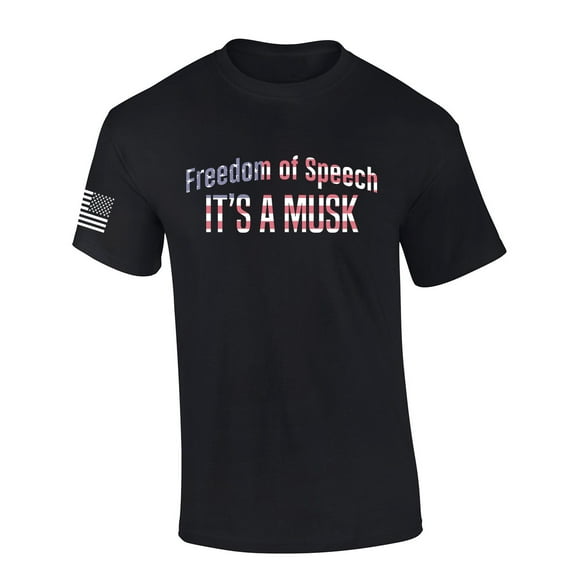Mens Patriotic Tshirt Freedom of Speech Is A Musk American Flag Text Elon Graphic Short Sleeve T-shirt Graphic Tee-Black-small