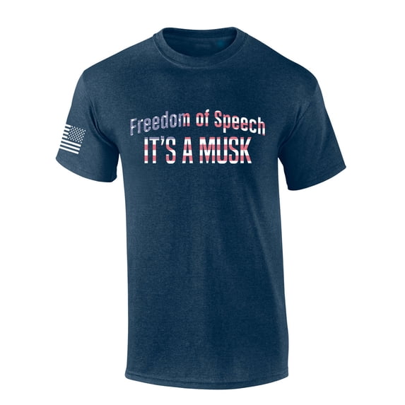 Mens Patriotic Tshirt Freedom of Speech Is A Musk American Flag Text Elon Graphic Short Sleeve T-shirt Graphic Tee-Heather Navy-5xl