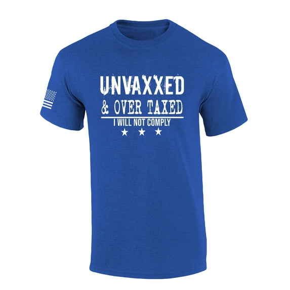 Mens Patriotic Tshirt Unvaxxed and Over Taxed Funny Short Sleeve T-shirt-Heather Royal-5xl