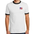 thumbnail image 1 of Mens Patriotic Waving American Flag Patch 100% Cotton Ringer Tee Shirt, 4XL White/Black, 1 of 5