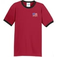 thumbnail image 1 of Mens Patriotic Waving American Flag Patch 100% Cotton Ringer Tee Shirt, Large Red/Black, 1 of 5