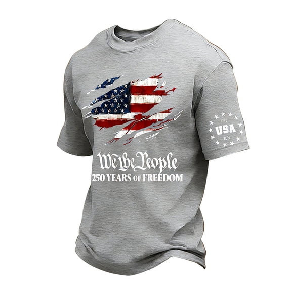 Mens Patriots Shirts Independence Day 250 Years Of America T Shirts Crew Neck Short Sleeve We the People Shirt Usa Flag Big and Tall Button Down Tees Light Gray S