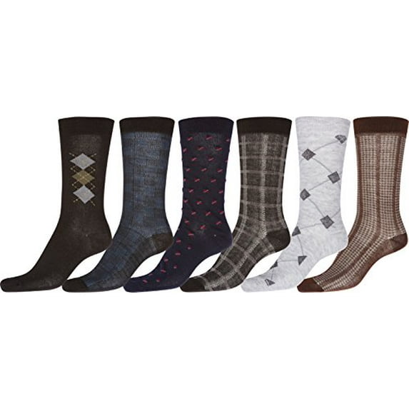 Mens Pattern Dress Socks Value Assorted 6-Pack - Combo - 10-13