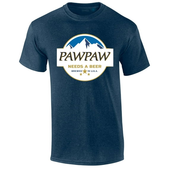 Mens Pawpaw Needs A Beer Shirt Funny Blue Mountains American Can Logo Parody Short Sleeve T-shirt Graphic Tee-Heather Navy-xxxl