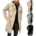 thumbnail image 1 of Mens Pea Coats Double Breasted Notched Lapel Belt Casual Slim Fit Trench Coat Mid Long Fall Winter Windproof Overcoat with Pockets Beige, 1 of 6
