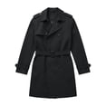 thumbnail image 1 of Mens Pea Coats Double Breasted Notched Lapel Belt Casual Slim Fit Trench Coat Mid Long Fall Winter Windproof Overcoat with Pockets Black, 1 of 6