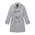 thumbnail image 1 of Mens Pea Coats Double Breasted Notched Lapel Belt Casual Slim Fit Trench Coat Mid Long Fall Winter Windproof Overcoat with Pockets Gray, 1 of 6