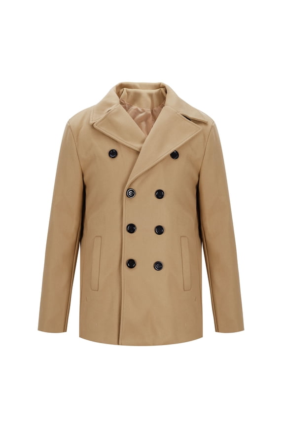Mens Pea Coats for Winter Fashion Casual Solid Color Buttons Pockets Long Sleeve without Hood Casual Outwear Trench Coat