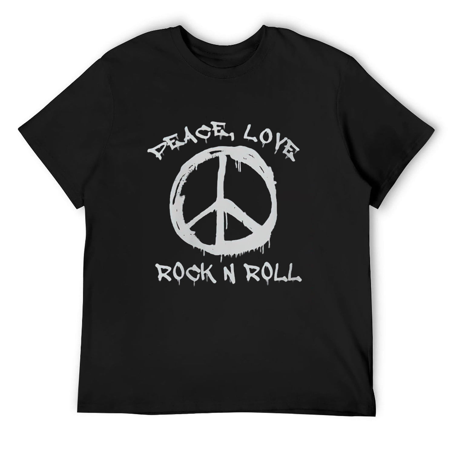 Mens Peace Love And Rock And Roll Saying Rocker Motif Round Neck T ...