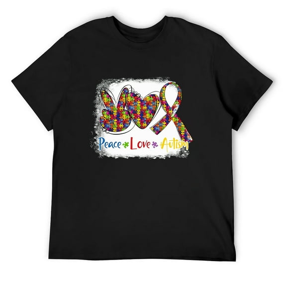 Mens Peace Love Autism In April We Wear Blue For Autism Awareness Short Sleeve T-Shirt Black 4X-Large