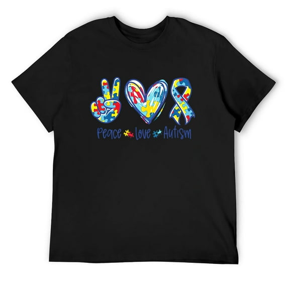 Mens Peace Love Autism In April We Wear Blue For Autism Awareness Short Sleeve T-Shirt Black Small